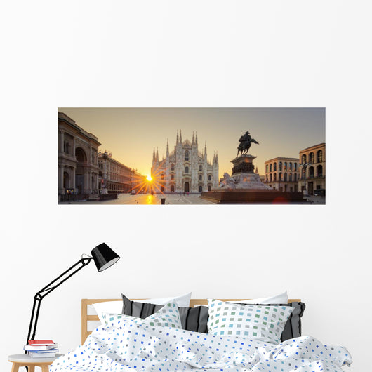 Italian Sunrise Milan Cathedral Wall Decal Panoramic Wall Decal