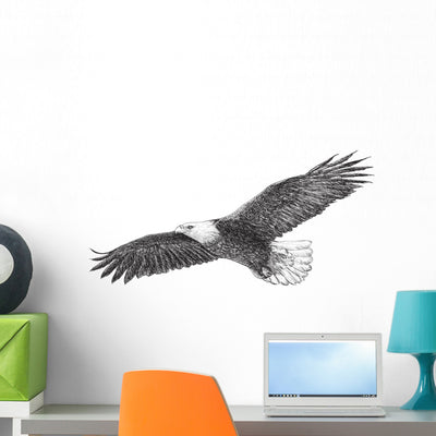 Eagle Flying Hand Draw Wall Decal shown on a wall