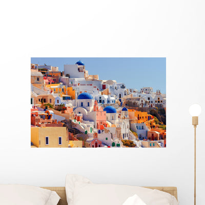 Oia Cityscape Santorini Wall Decal shown on a wall