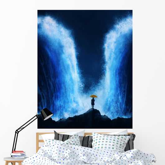 Woman with Splitting Ocean Wall Decal
