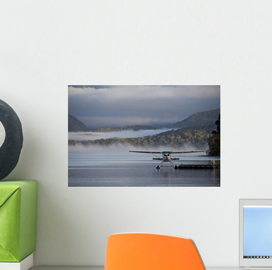 Landed Waterplane Foggy Hills Wall Decal