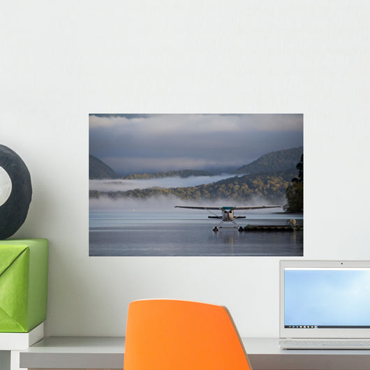 Landed Waterplane Foggy Hills Wall Decal