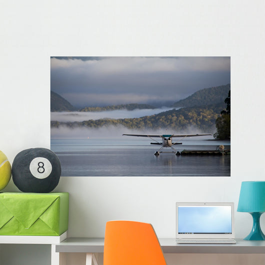 Landed Waterplane Foggy Hills Wall Decal