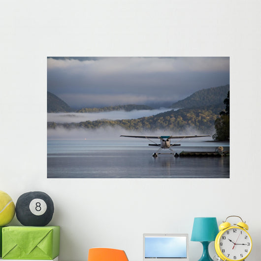 Landed Waterplane Foggy Hills Wall Decal