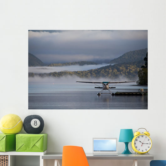 Landed Waterplane Foggy Hills Wall Decal
