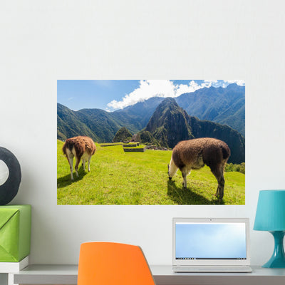 Ruins Machu Picchu Wall Decal shown on a wall