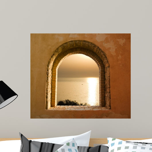Sunset Sea through Windows Wall Decal