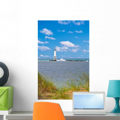 Lake Michigan Lighthouse Wall Decal shown on a wall