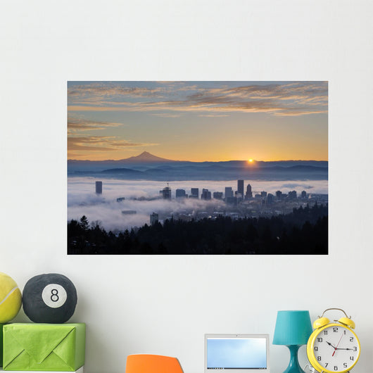 Sunrise over Foggy Portland Wall Decal