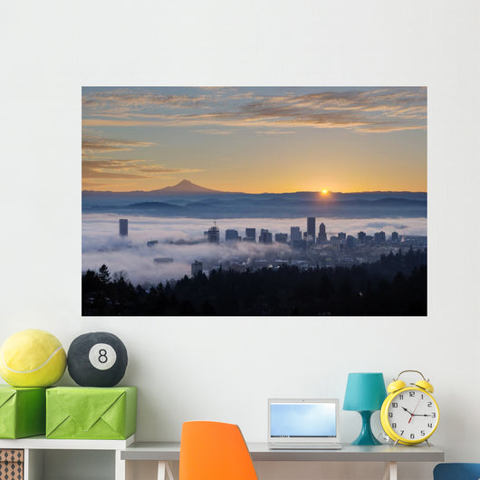 Sunrise over Foggy Portland Wall Decal