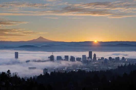 Sunrise over Foggy Portland Wall Decal
