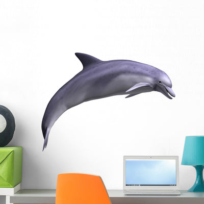 Leaping Dolphin Wall Decal shown on a wall