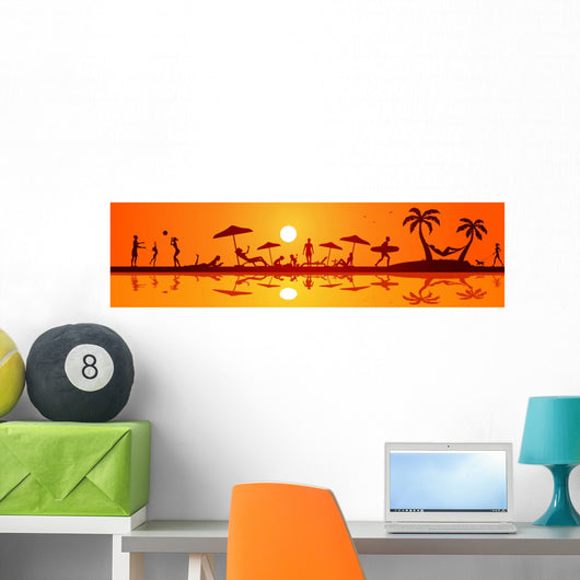 People Beach Wall Decal Panoramic