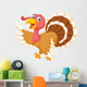 Cartoon Turkey Wearing a Hat and Waving Wall Decal