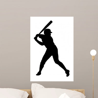 Black Silhouette Baseball Player Wall Decal shown on a wall