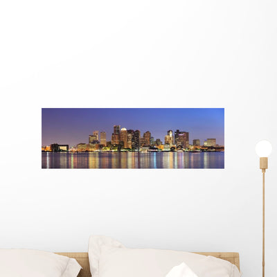 Boston Downtown Skyline Panorama Wall Decal shown on a wall