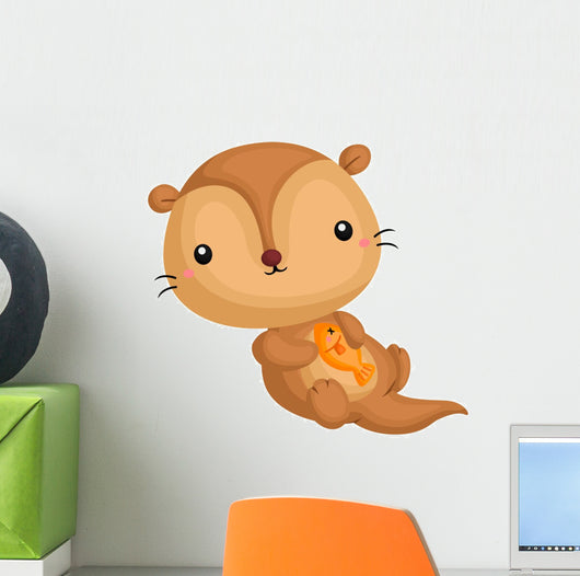 Otter and Fish Wall Decal