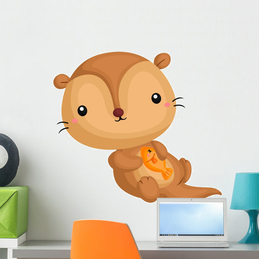 Otter and Fish Wall Decal