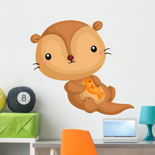 Otter and Fish Wall Decal