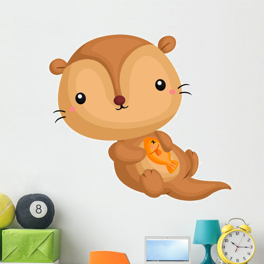 Otter and Fish Wall Decal