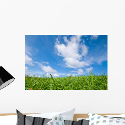 Grassland Blue Sky Wall Decal shown on a wall
