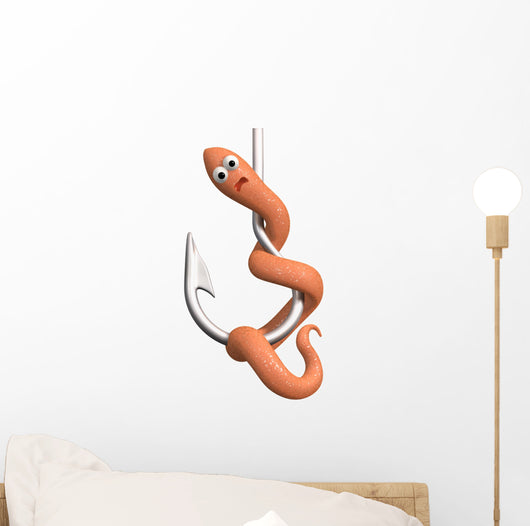 Scared Worm Hook Wall Decal