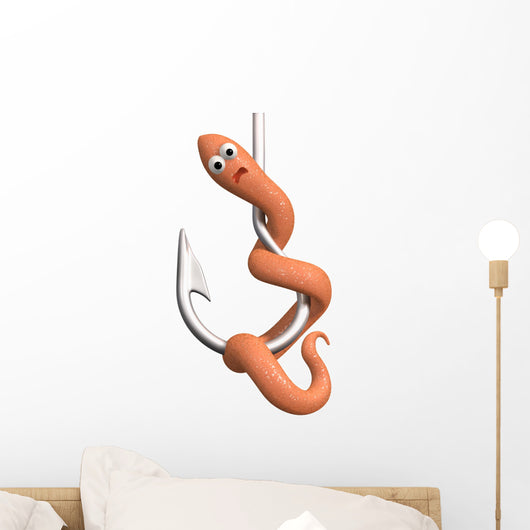 Scared Worm Hook Wall Decal