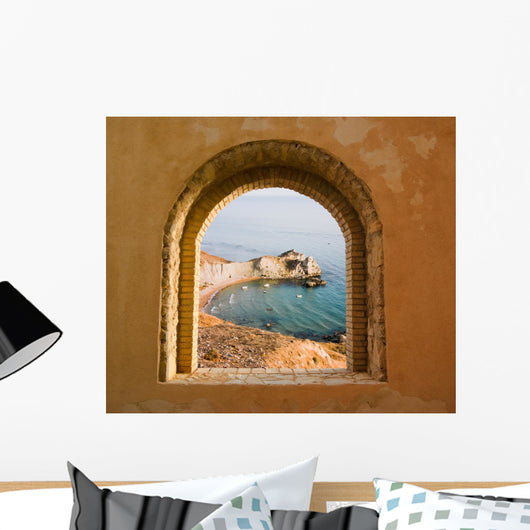 Arched Window Coastal Landscape Wall Decal
