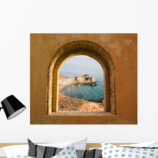 Arched Window Coastal Landscape Wall Decal