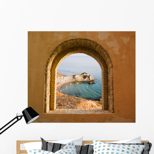 Arched Window Coastal Landscape Wall Decal
