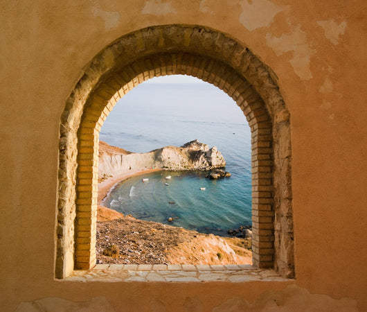 Arched Window Coastal Landscape Wall Decal