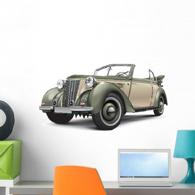 European Prewar Luxury Convertible Wall Decal shown on a wall