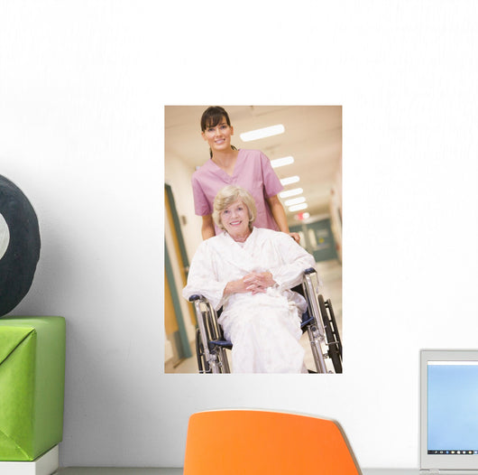Nurse Pushing Senior Woman Wall Decal