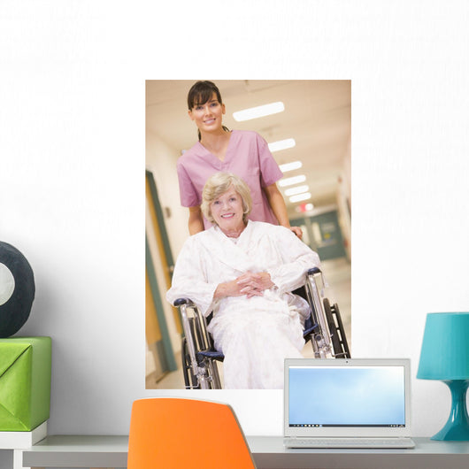 Nurse Pushing Senior Woman Wall Decal