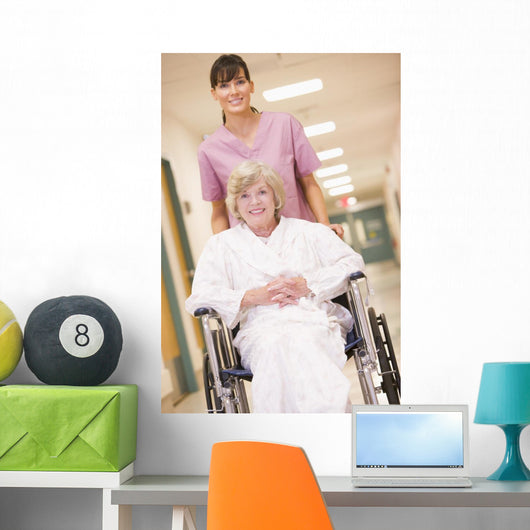Nurse Pushing Senior Woman Wall Decal