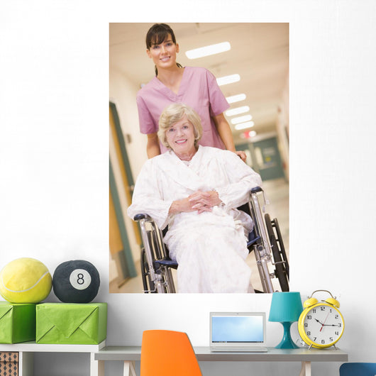 Nurse Pushing Senior Woman Wall Decal