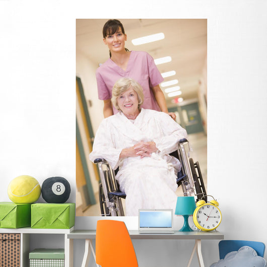 Nurse Pushing Senior Woman Wall Decal