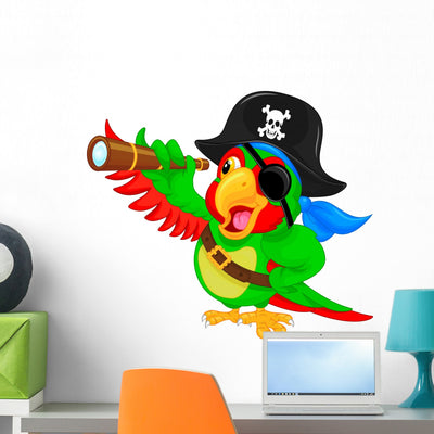 Cartoon Pirate Parrot Wall Decal shown on a wall