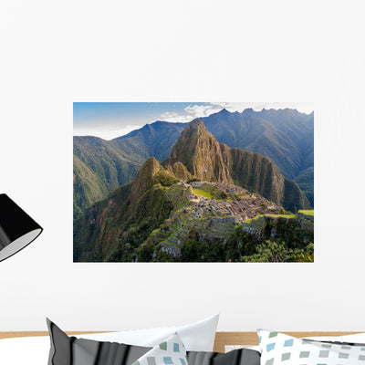 Aerial Famous Machu Picchu Wall Decal shown on a wall