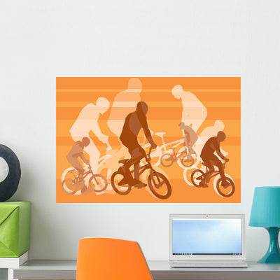 Vector Image Few Cyclists Wall Decal shown on a wall