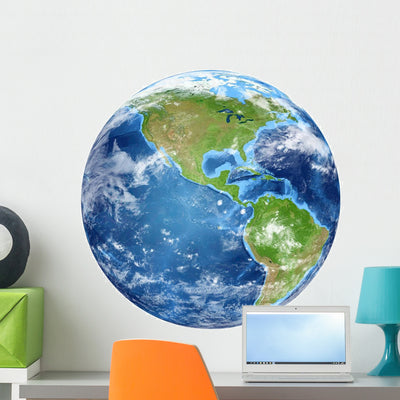 Planet Earth from Space Wall Decal shown on a wall