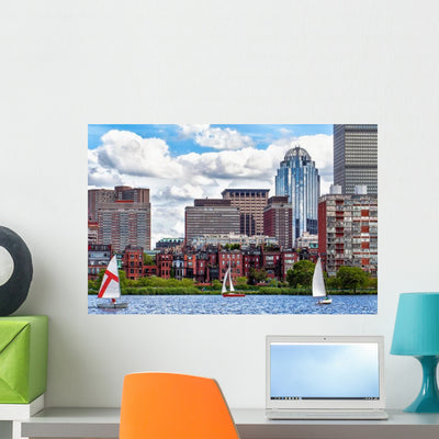 Boston Skyline Viewed from Wall Decal shown on a wall