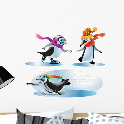Christmas Penguins Playing Wall Stickers Wall Decal shown on a wall