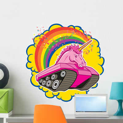 Unicorn Tank Wall Decal shown on a wall