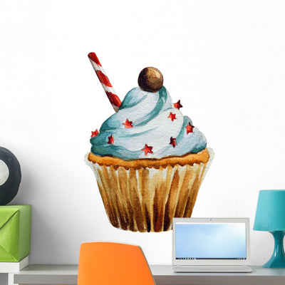 Watercolor Cupcake Wall Decal shown on a wall