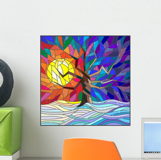 Winter Landscape Stained Glass Wall Decal
