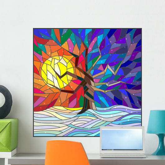 Winter Landscape Stained Glass Wall Decal