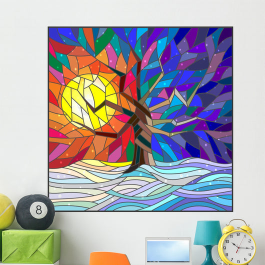 Winter Landscape Stained Glass Wall Decal