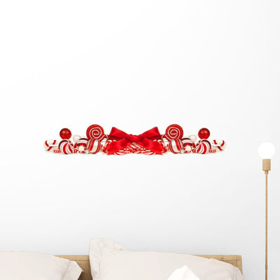 Christmas Border Candy & Ribbon Wall Decal shown on a wall