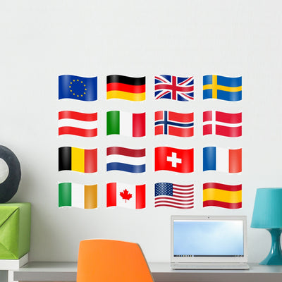 Country Flags Wall Stickers shown on a wall
